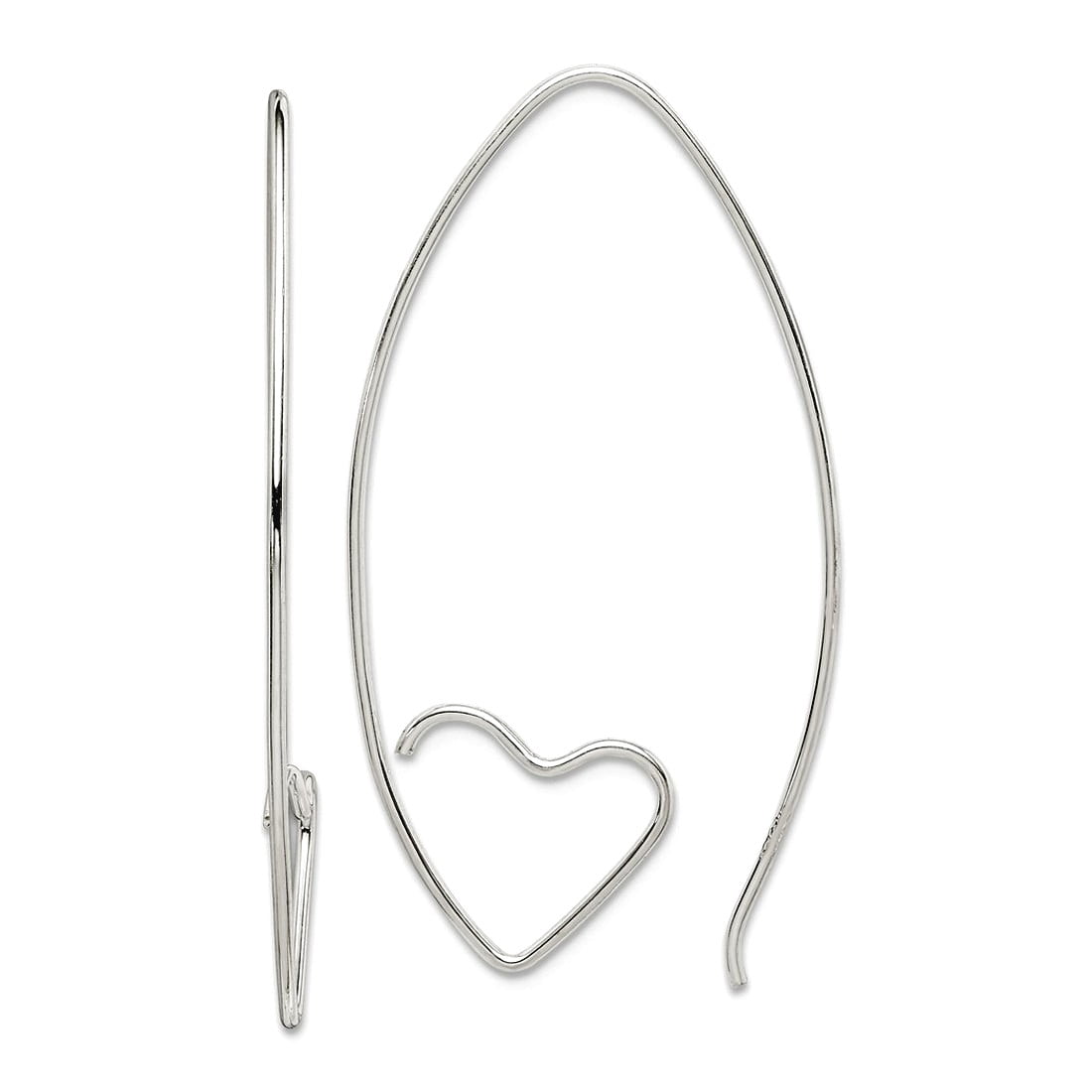 925 Sterling Silver Love Heart Threaded Earrings 40.75x13.4mm Wide Stud Earring for Women
