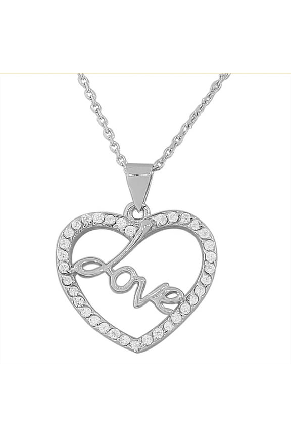 925 Sterling Silver Love Heart White CZ Pendant Necklace with Chain