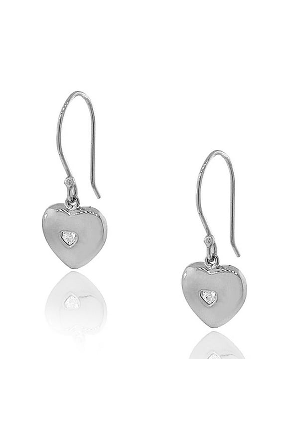 925 Sterling Silver Love Heart White CZ Womens Dangle Earrings