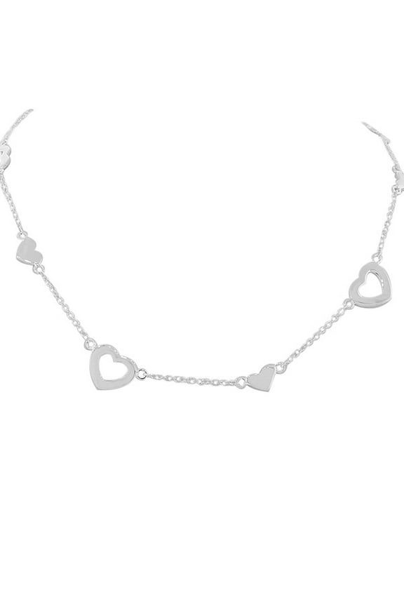 925 Sterling Silver Love Hearts Link Chain Necklace