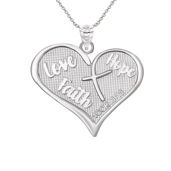 .925 Sterling Silver Love, Hope, Faith Prayer Bible Verse 1 Cor 13:13 Textured Cross Heart Pendant Necklace (Pendant with 20" chain)