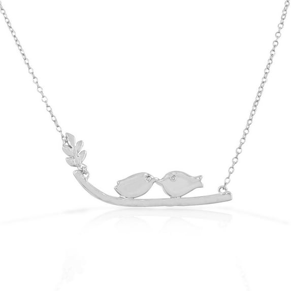 925 Sterling Silver Love Kissing Birds Lovebirds Pendant Necklace