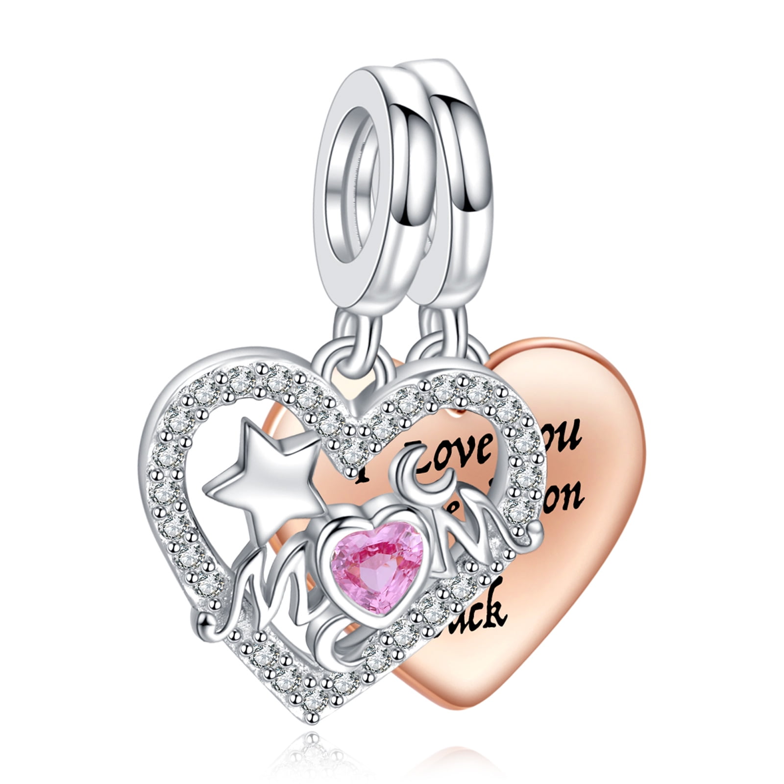 NINGAN 925 Sterling Silver Love Mom Double Pieces Dangle Charm for Pandora Women Charm Bracelet Necklace