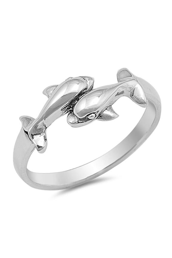 925 Sterling Silver Love Of Dolphins Band Ring Size 6