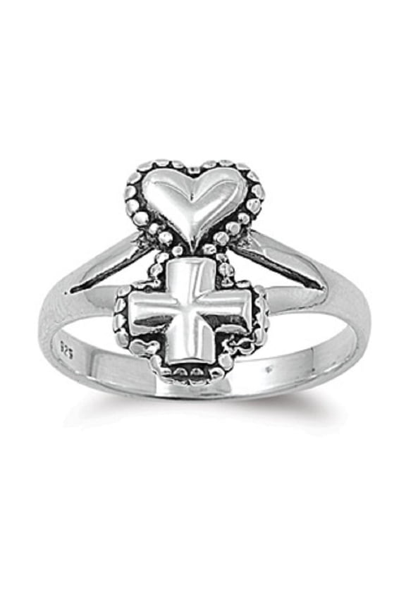925 Sterling Silver Love Salvation Heart Cross Ring Size 9