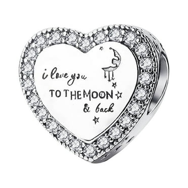 925 Sterling Silver Love You Moon Heart Charm For Charm Bracelets & Necklaces