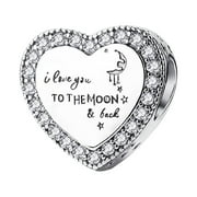 AMUEFER 925 Sterling Silver Love You Moon Heart Charm For Charm Bracelets & Necklaces