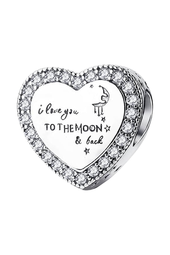 925 Sterling Silver Love You Moon Heart Charm For Charm Bracelets & Necklaces