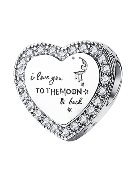 925 Sterling Silver Love You Moon Heart Charm For Charm Bracelets & Necklaces