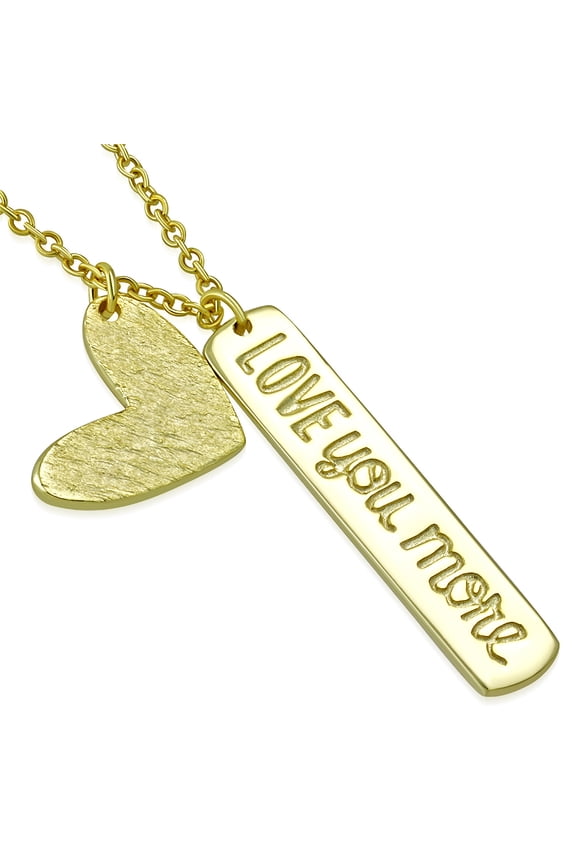 925 Sterling Silver Love You More Inscription Heart Pendant Necklace