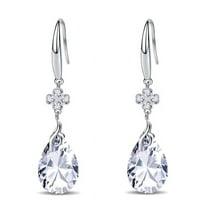 925 Sterling Silver Lucky Four Leaf Clover 5A Pear Shape Cubic Zirconia Women Dangle Earrings