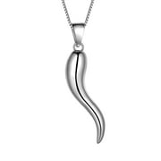 925 Sterling Silver Lucky Italian Horn Pendant Necklace Cornicello Talisman Amulet Jewelry Women Men Aurora Tears