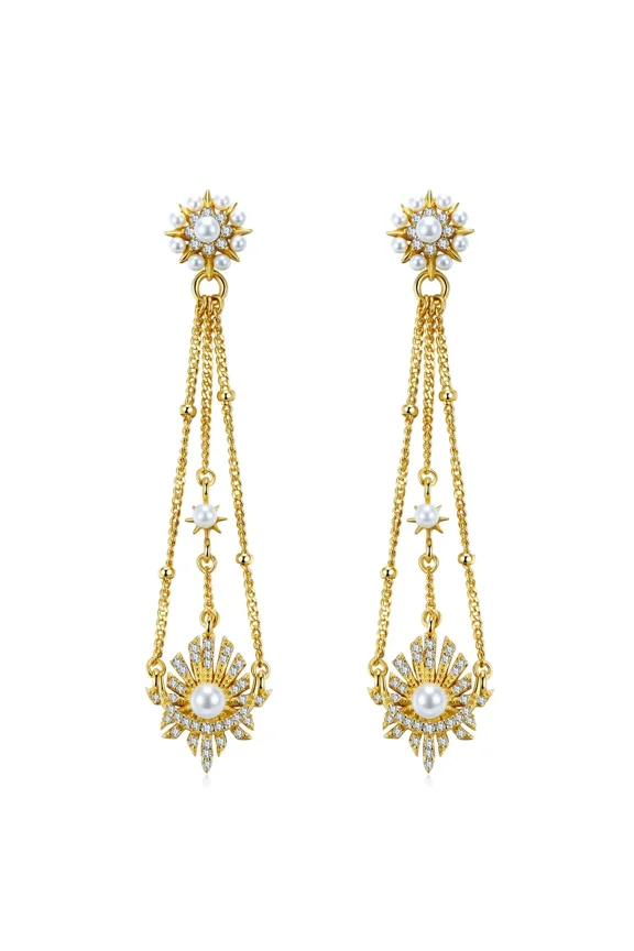 925 Sterling Silver Luxury Zirconia Ethnic Earring Fashion Jewelry Long Earring