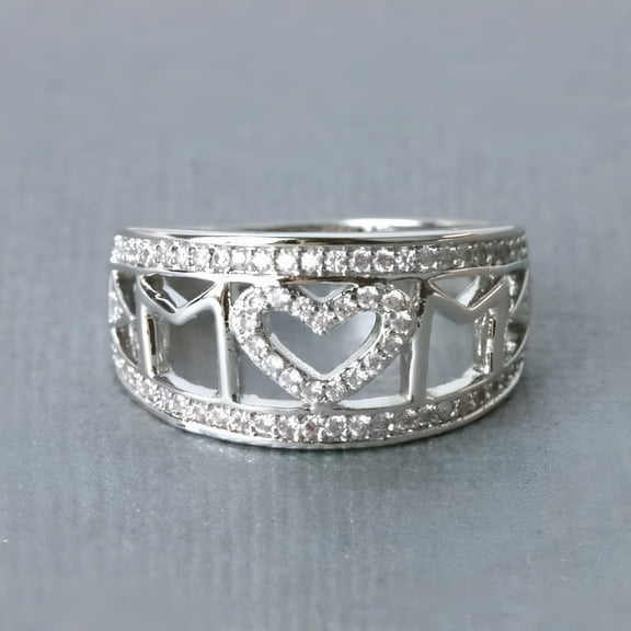 925 Sterling Silver MOM Letter Diamond Mummy Band Rings