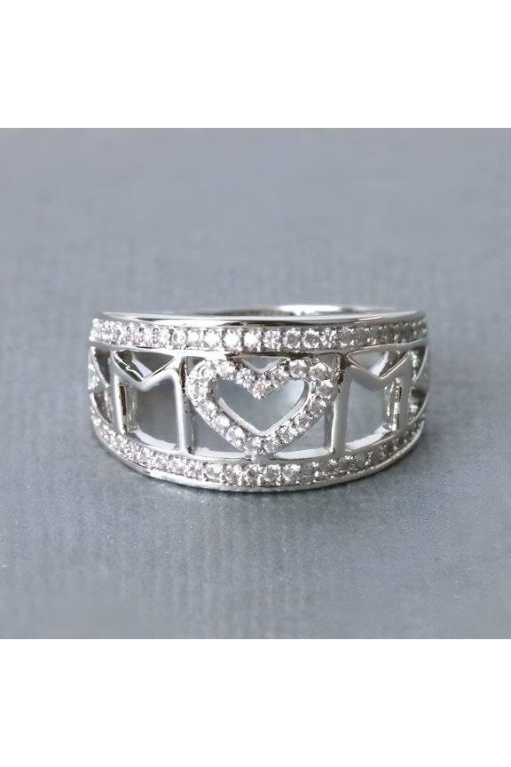 925 Sterling Silver MOM Letter Diamond Mummy Band Rings