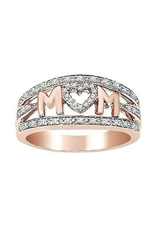925 Sterling Silver MOM Letter Diamond Mummy Band Rings