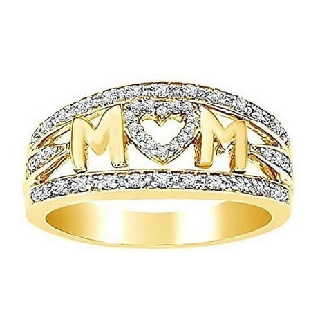 925 Sterling Silver MOM Letter Diamond Mummy Band Rings