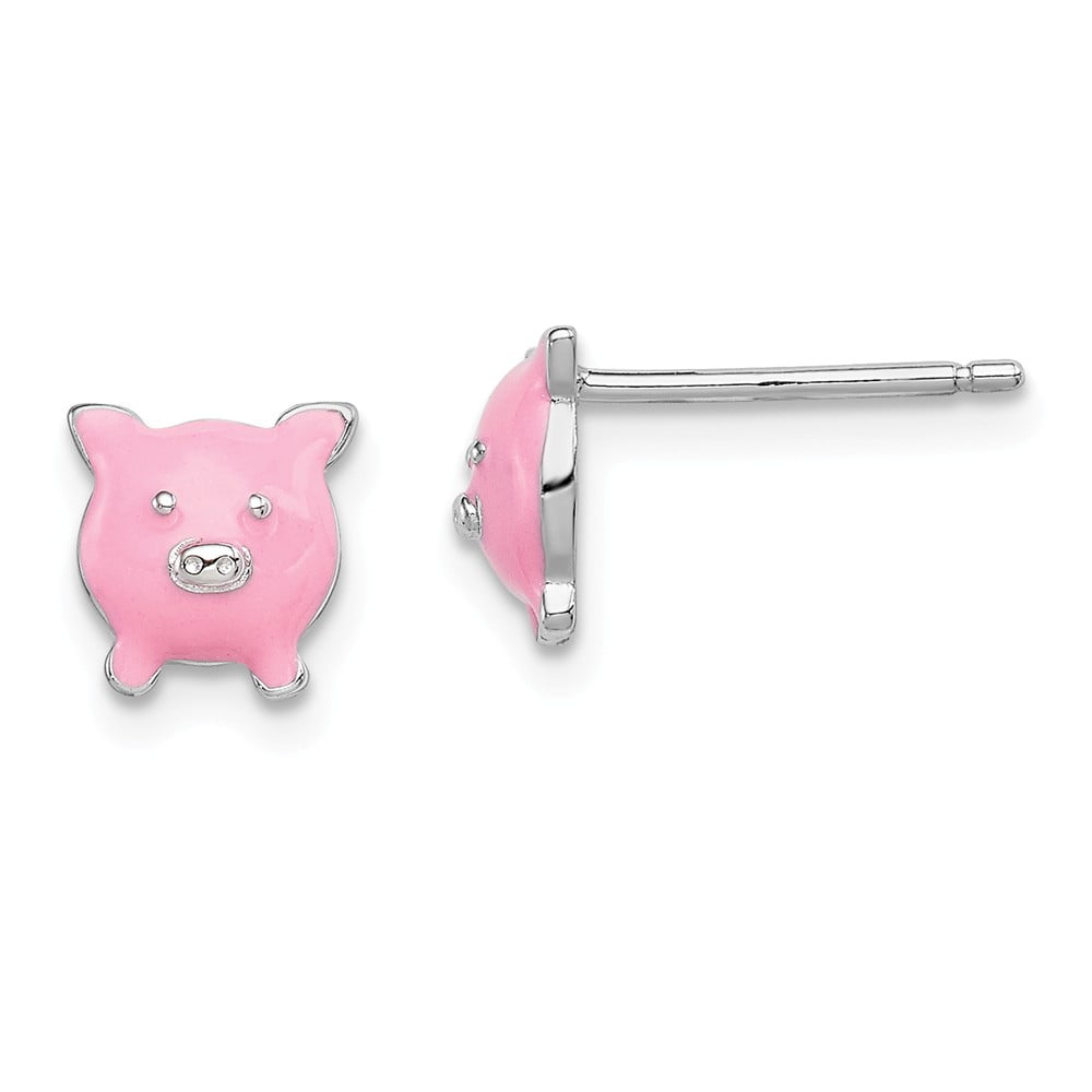 Sterling Silver Madi K Enameled Children's Pink Pig Post Earrings Sterling Silver Madi K Enameled Children's Pink Pig Post Earrings