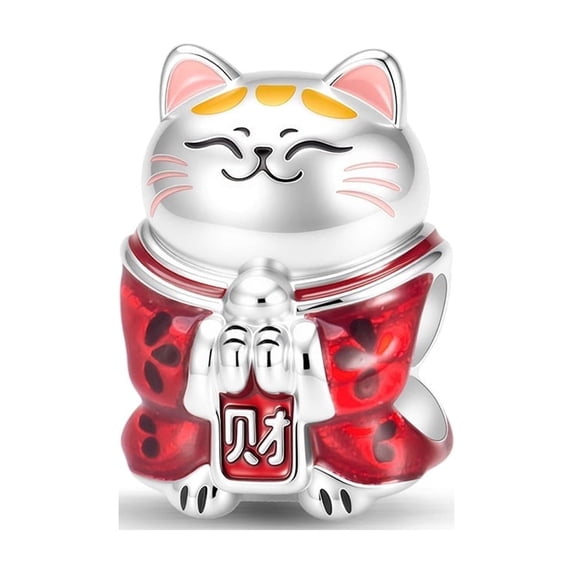 925 Sterling Silver Maneki Neko Fortune Cat Charm for Bracelet Charms Bangle Pendant Jewelry