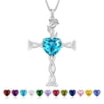 thumbnail image 1 of Juwaliy 925 Sterling Silver Plated Celtic Cross Necklace for Women,March Birthstone Rose Flower Pendant Irish Jewelry Christmas Valentines Birthday Gift for Mother/Wife/Daughter, 1 of 10