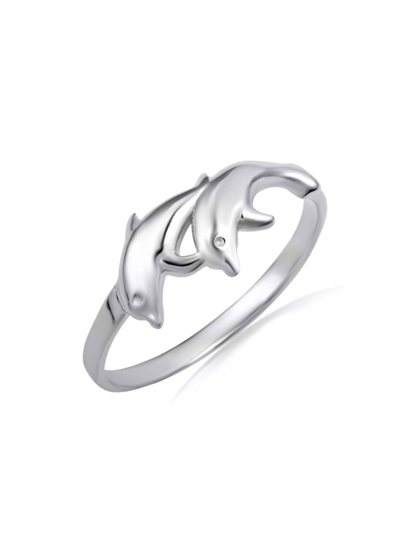 925 Sterling Silver Marine Dolphins Ring (Size 7.5)