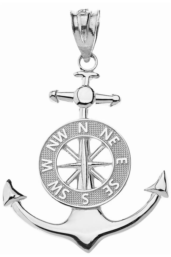 .925 Sterling Silver Mariner's Anchor Compass Charm Pendant Necklace (Pendant Only)