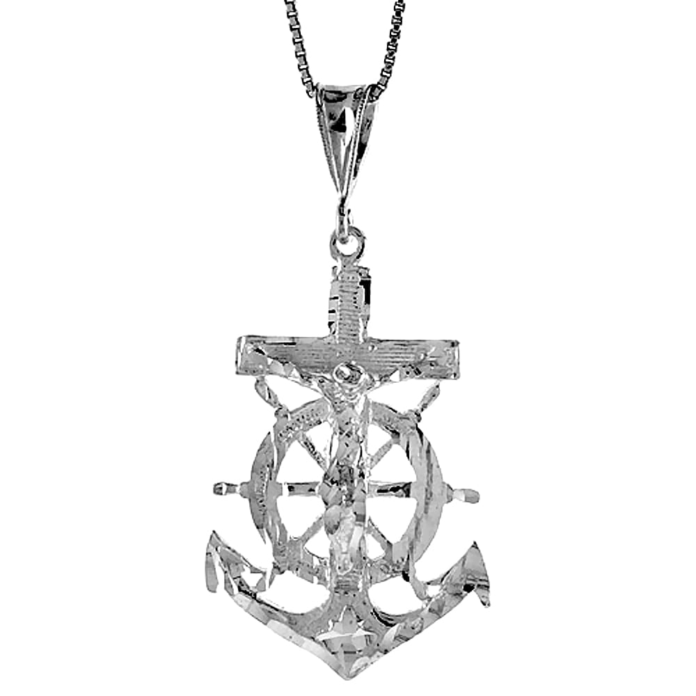 925 Sterling Silver Mariners Anchor Cross Charm Pendant 38mm