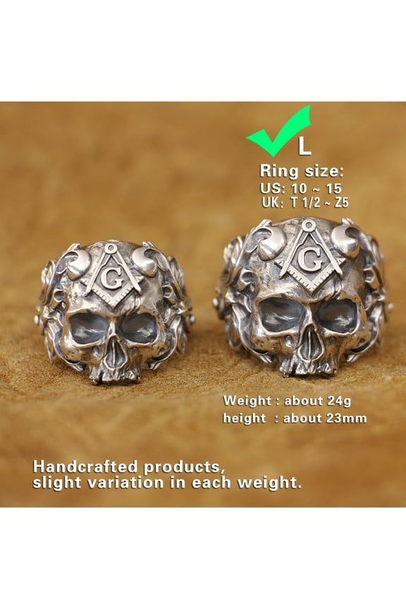 925 Sterling Silver Masonic Skull Punk Ring TA449 Large Model US Size 14