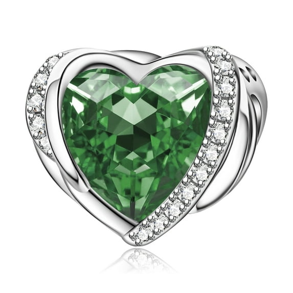 925 Sterling Silver May Birthstone Angel Wing Heart Charm for Bracelet Women Birthday Gift