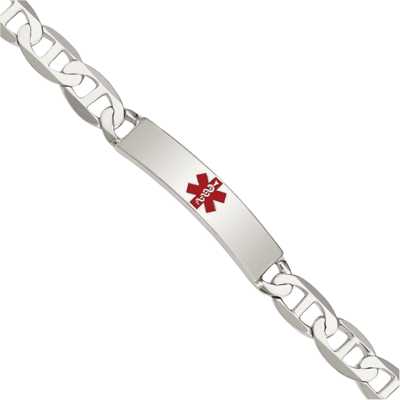 925 Sterling Silver Medical Alert Anchor Mariner Link Name Bar Identification ID Bracelet
