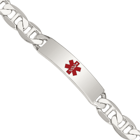 ICE CARATS 925 Sterling Silver 9mm Chunky Mariner Chain Link Medical Alert ID Bracelet - 7.5 inch - Polished, Engravable Adult
