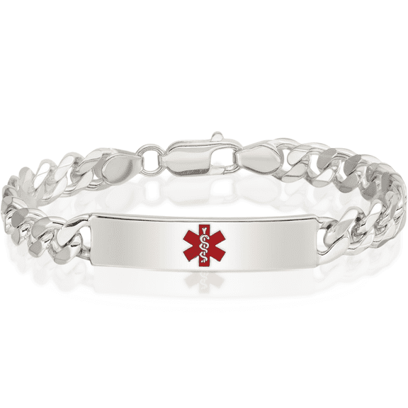 925 sterling silver medical alert curb link name bar identification id bracelet