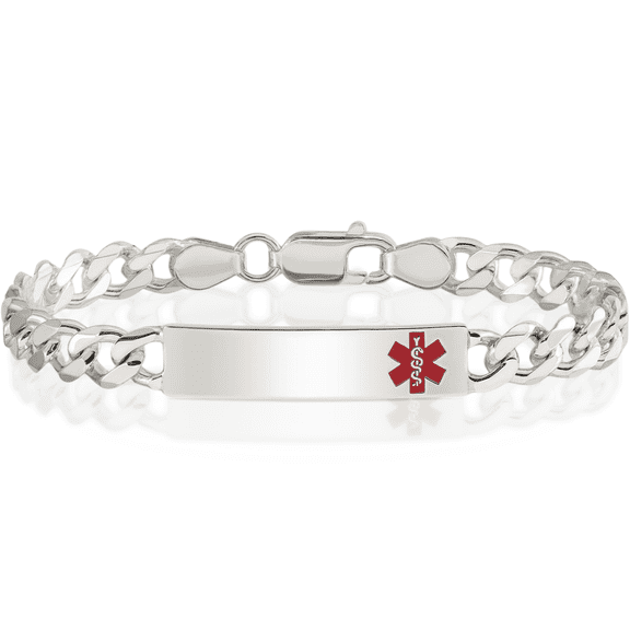 925 sterling silver medical alert curb link name bar identification id bracelet