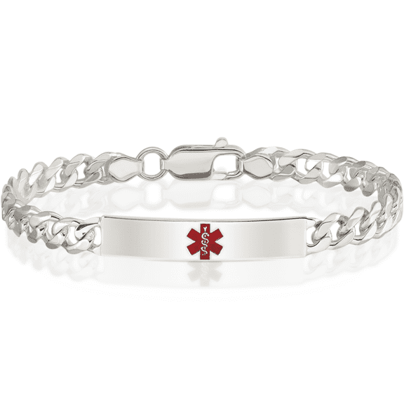 925 sterling silver medical alert curb link name bar identification id bracelet