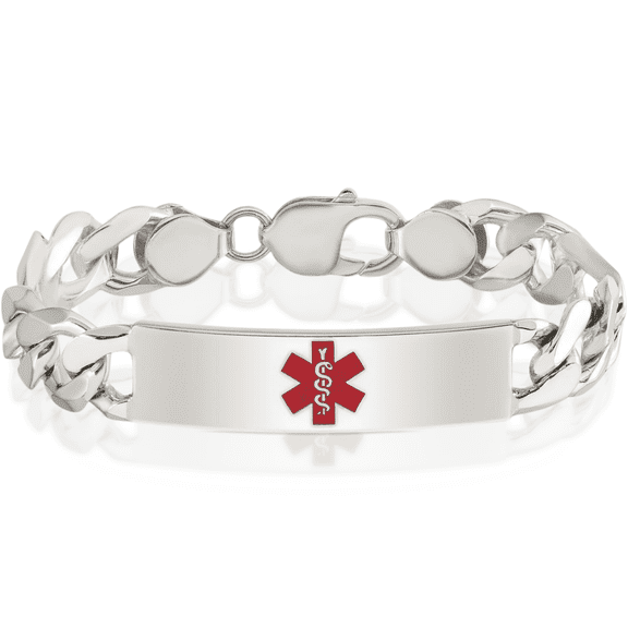 925 Sterling Silver Medical Alert Figaro Anchor Mariner Link Name Bar Identification ID Bracelet