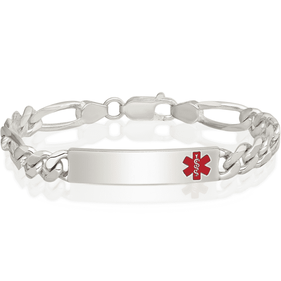 925 Sterling Silver Medical Alert Figaro Anchor Mariner Link Name Bar Identification ID Bracelet