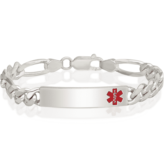 925 Sterling Silver Medical Alert Figaro Anchor Mariner Link Name Bar Identification ID Bracelet