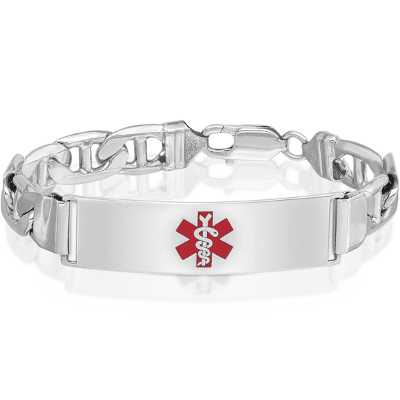 925 Sterling Silver Medical Alert ID Anchor Mariner Link Chain Bracelet