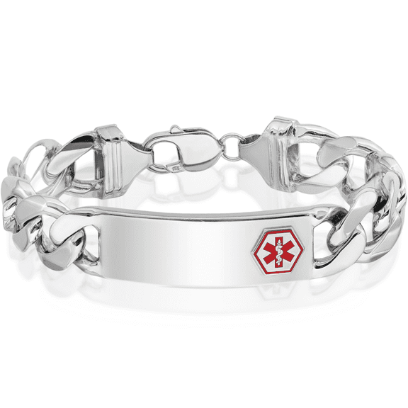 925 sterling silver medical alert id curb link chain bracelet
