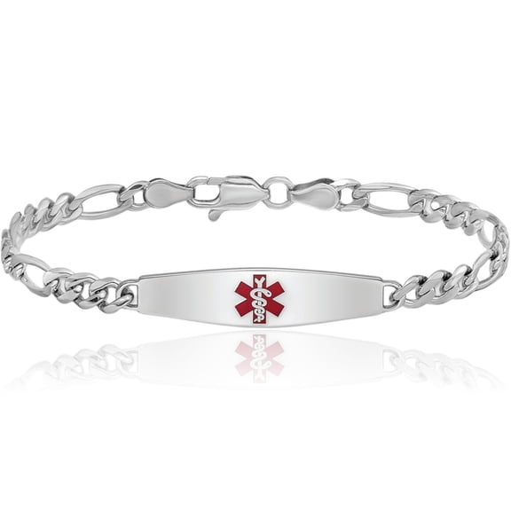 925 sterling silver medical alert id figaro link chain bracelet