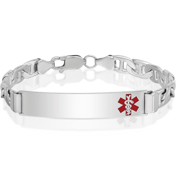 925 Sterling Silver Medical Alert ID Anchor Mariner Link Chain Bracelet