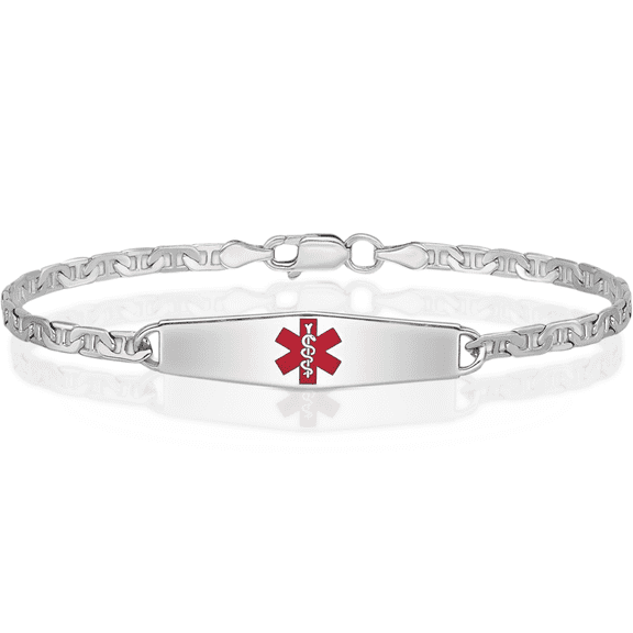 925 Sterling Silver Medical Alert ID Anchor Mariner Link Chain Bracelet
