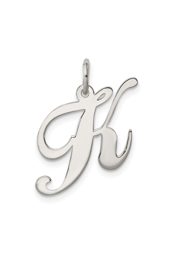 925 Sterling Silver Medium Fancy Script Initial K Charm Pendant Fine Jewelry For Women Gifts For Her