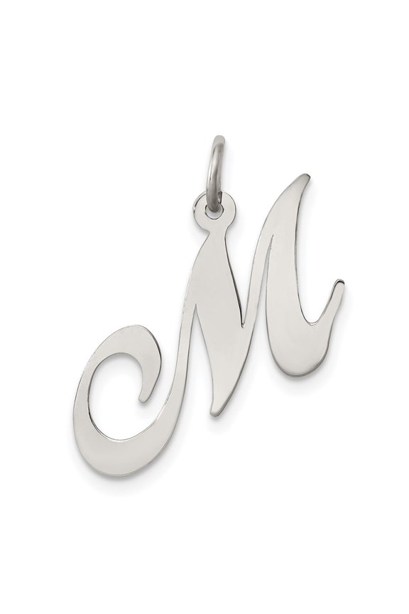 925 Sterling Silver Medium Fancy Script Initial M Charm Pendant Fine Jewelry For Women Gifts For Her