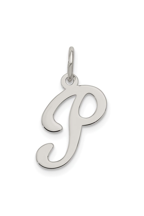 925 Sterling Silver Medium Fancy Script Initial P Charm Pendant