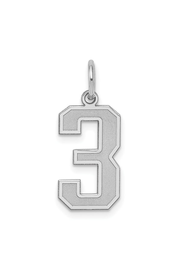 925 Sterling Silver Medium Satin Number 3 Charm Pendant