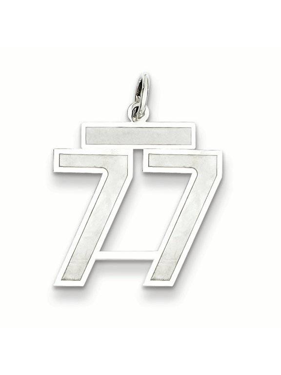 925 Sterling Silver Medium Satin Number 77 Charm Pendant