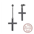 thumbnail image 1 of Asymmetric Cross Earrings Men Women 925 Sterling Silver Stud Dangle Earrings Black Gothic Punk Hip Hop Easter Christian Jewelry, 1 of 10