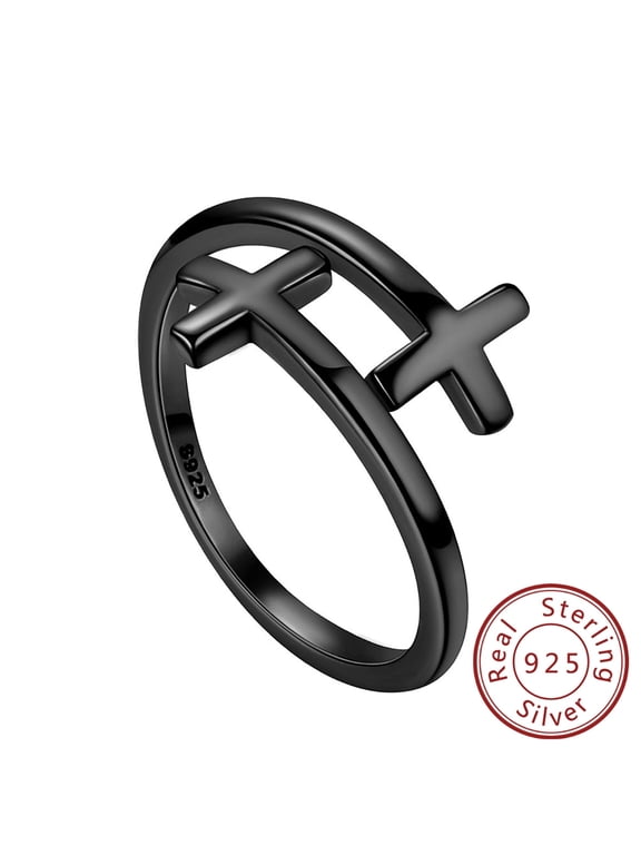 925 Sterling Silver Men Cross Ring Christian Religious Jewelry Faith Hope Inspirational Wrap Hug Band Women Easter Gift