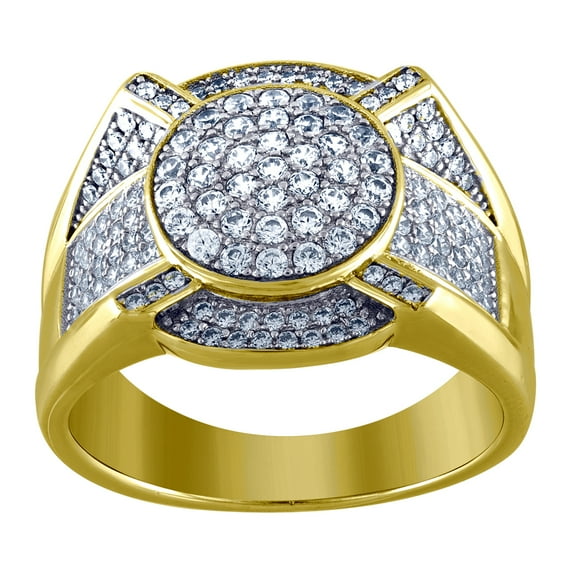 925 Sterling Silver Men Two-tone Cubic Zirconia Round Head Size 12 10.5mm Cluster Band Ring Wedding Band for Men